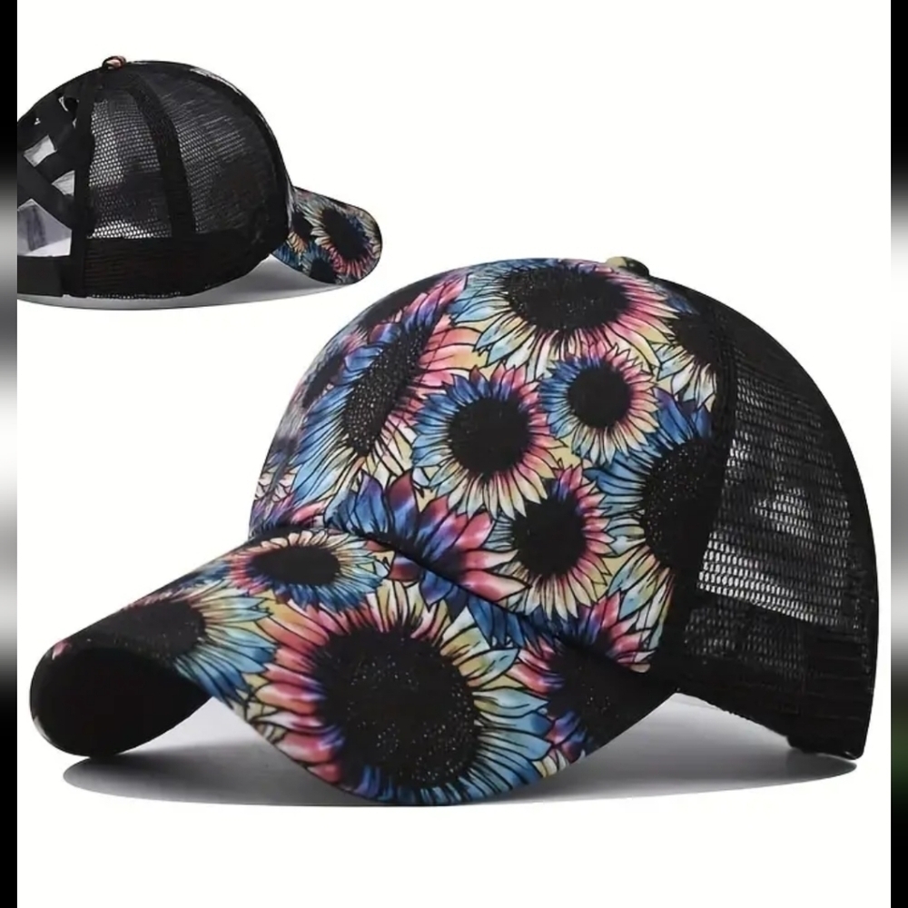 New black floral womans baseball cap hat